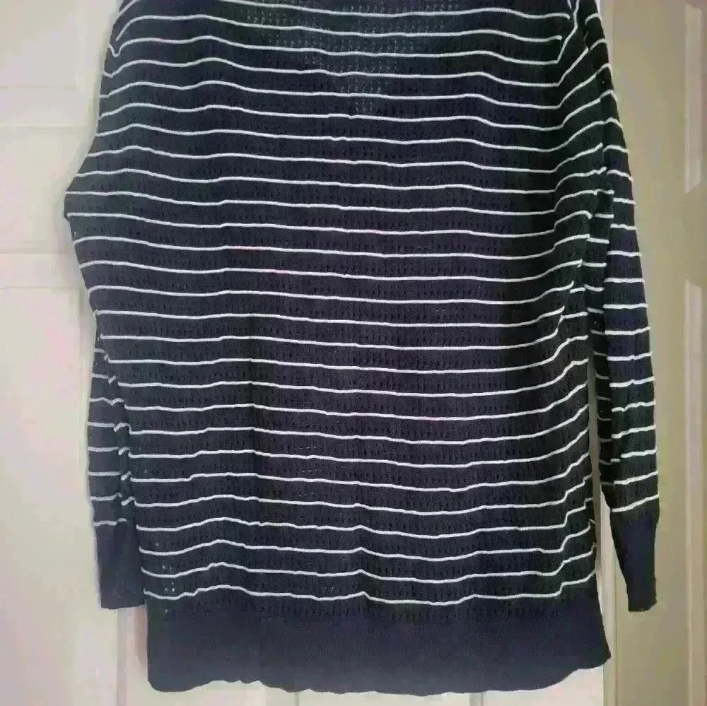 H&M open stitch lightweight cardigan navy/white stripes size L
